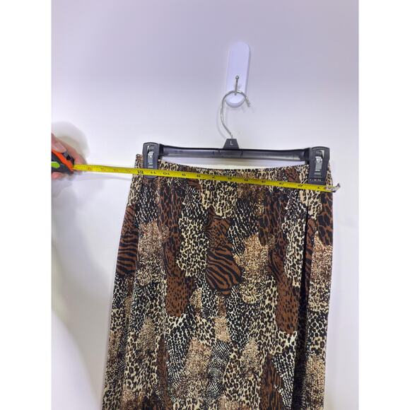 Vintage Brown Black Animal Print Skirt Long Slit Flowy Waist Sz S - Picture 8 of 10